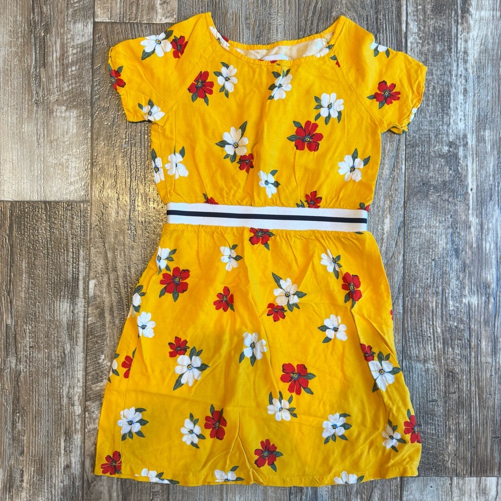 Old Navy Girls Small 6-7 Yellow A-Line Dress With Flower Accents